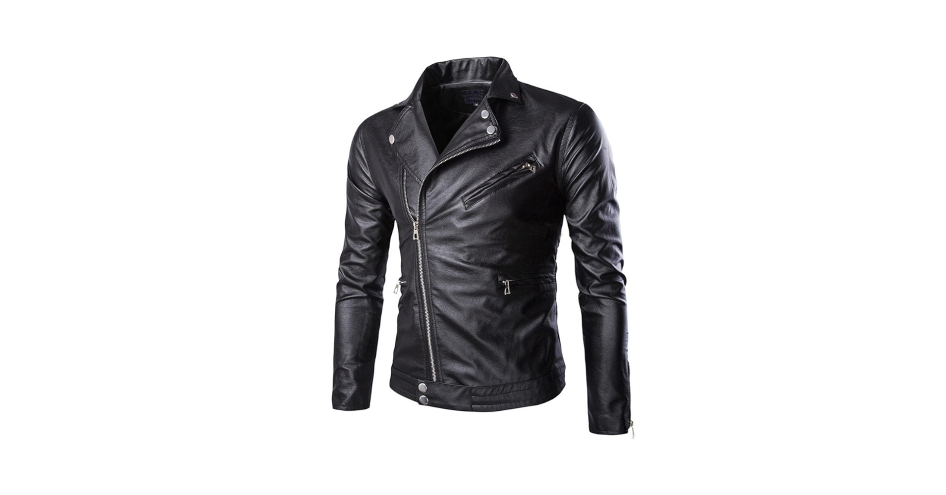 HZCX FASHION Men's Side Zipper Slim Faux Leather Jackets PU